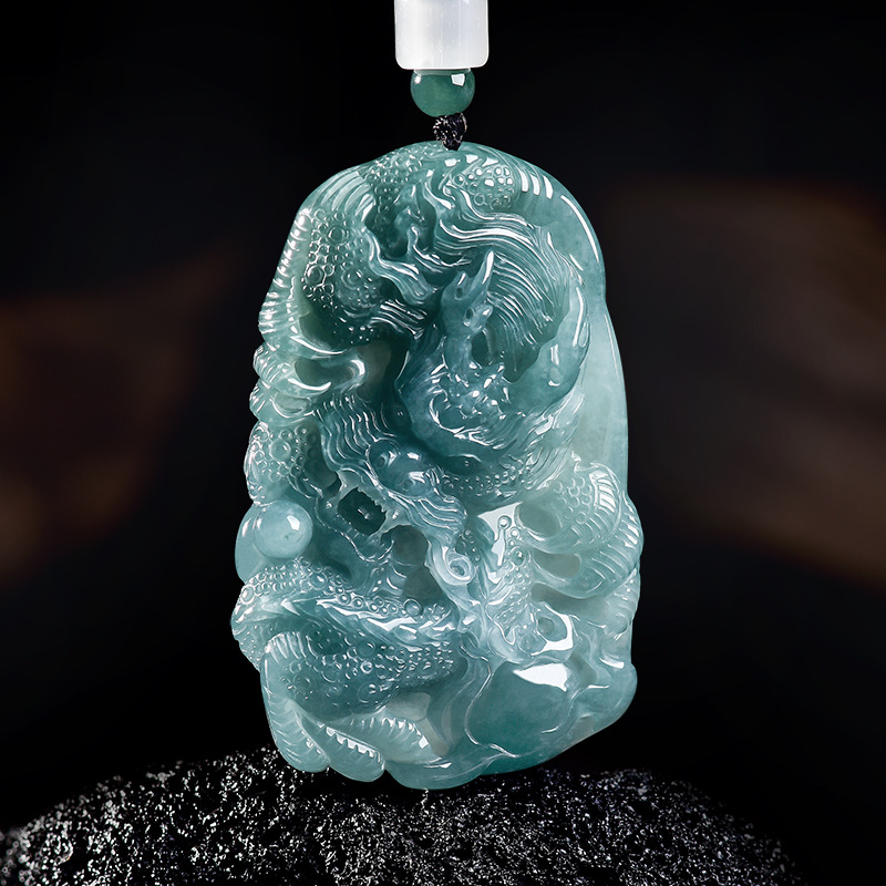 Luxury Gifts Jewelry & Watches Namfleg Mostar - Naturalny Birmanski Jadeitowy Wisiorek Smok Naszyjnik