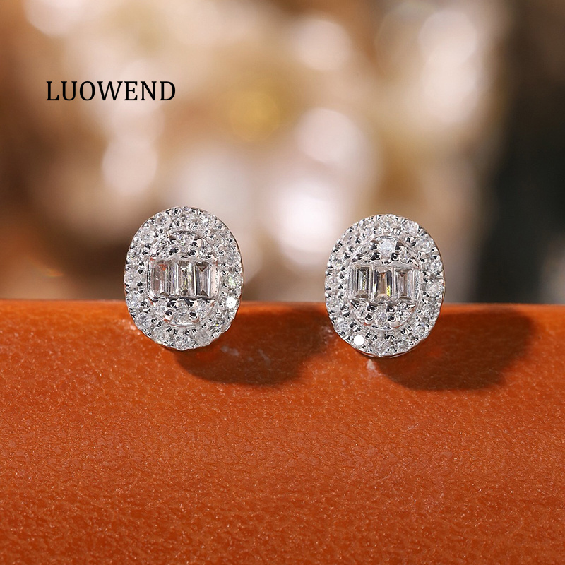 Diamond Stud Earrings - LUOWEND Kolczyki ze 100% białego złota