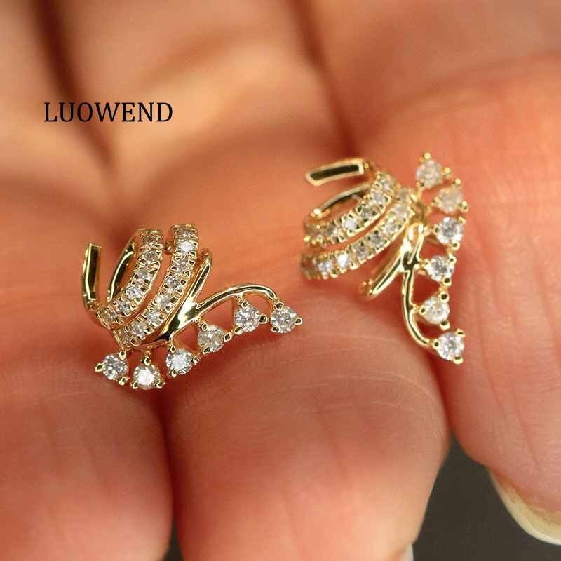 Diamond Stud Earrings - Kolczyki LUOWEND 100% 18K Białe/Żółte Złoto
