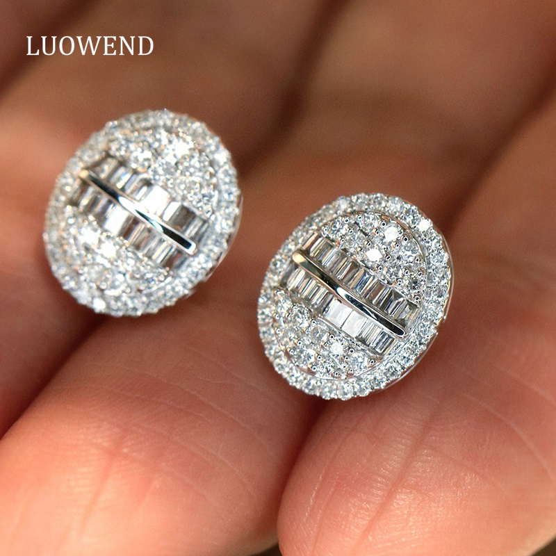 Diamond Stud Earrings - Kolczyki LUOWEND 100% 18K Białe Złoto