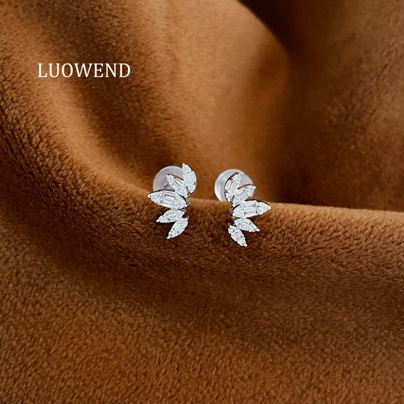 Diamond Stud Earrings - Kolczyki LUOWEND 100% 18K Białe Złoto